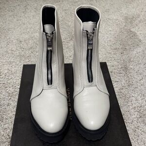 Stylish Ivory Zippered Ankle Boots